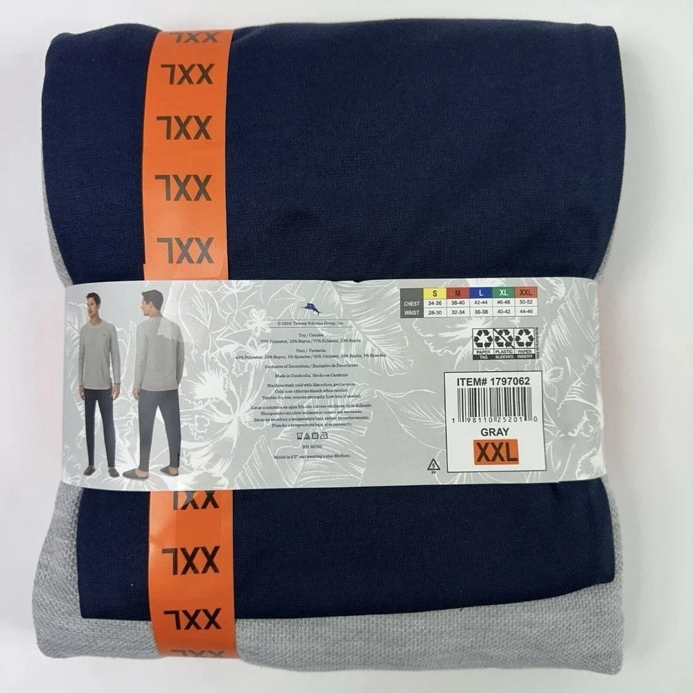 Tommy Bahama Pajamas Men's XXL Blue Grey Waffle Lounge Set 2-Piece Pants Shirt